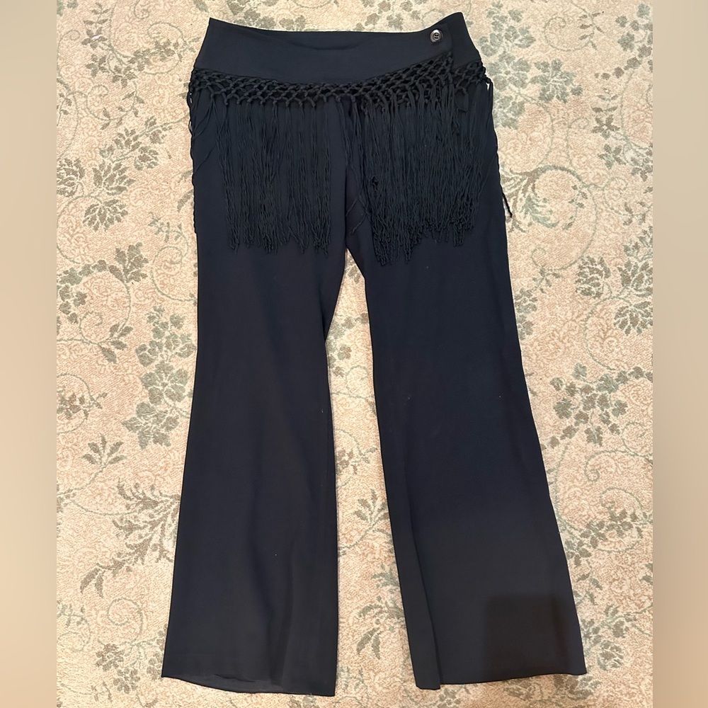 Women’s designer black fringe pants size M